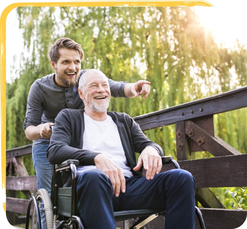 Father in wheelchair and son